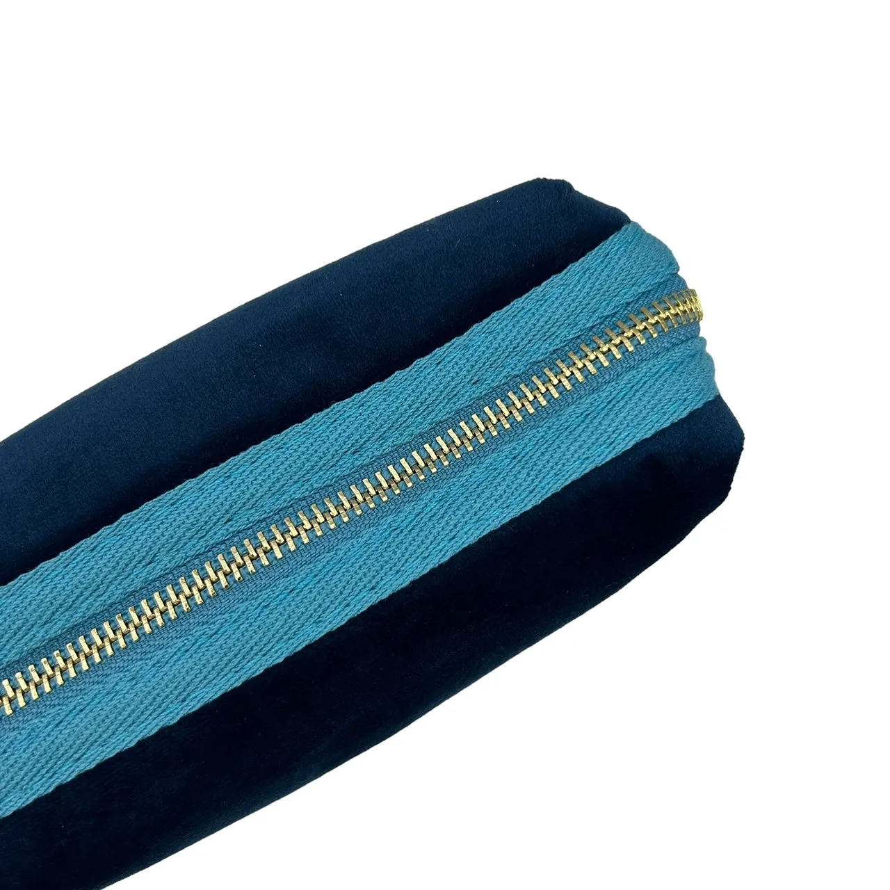 Blue make-up bag & gold palm tree - recycled velvet