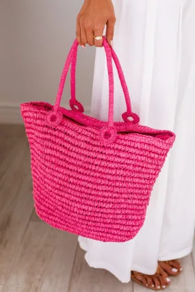 Day Off Hot Pink Straw Tote