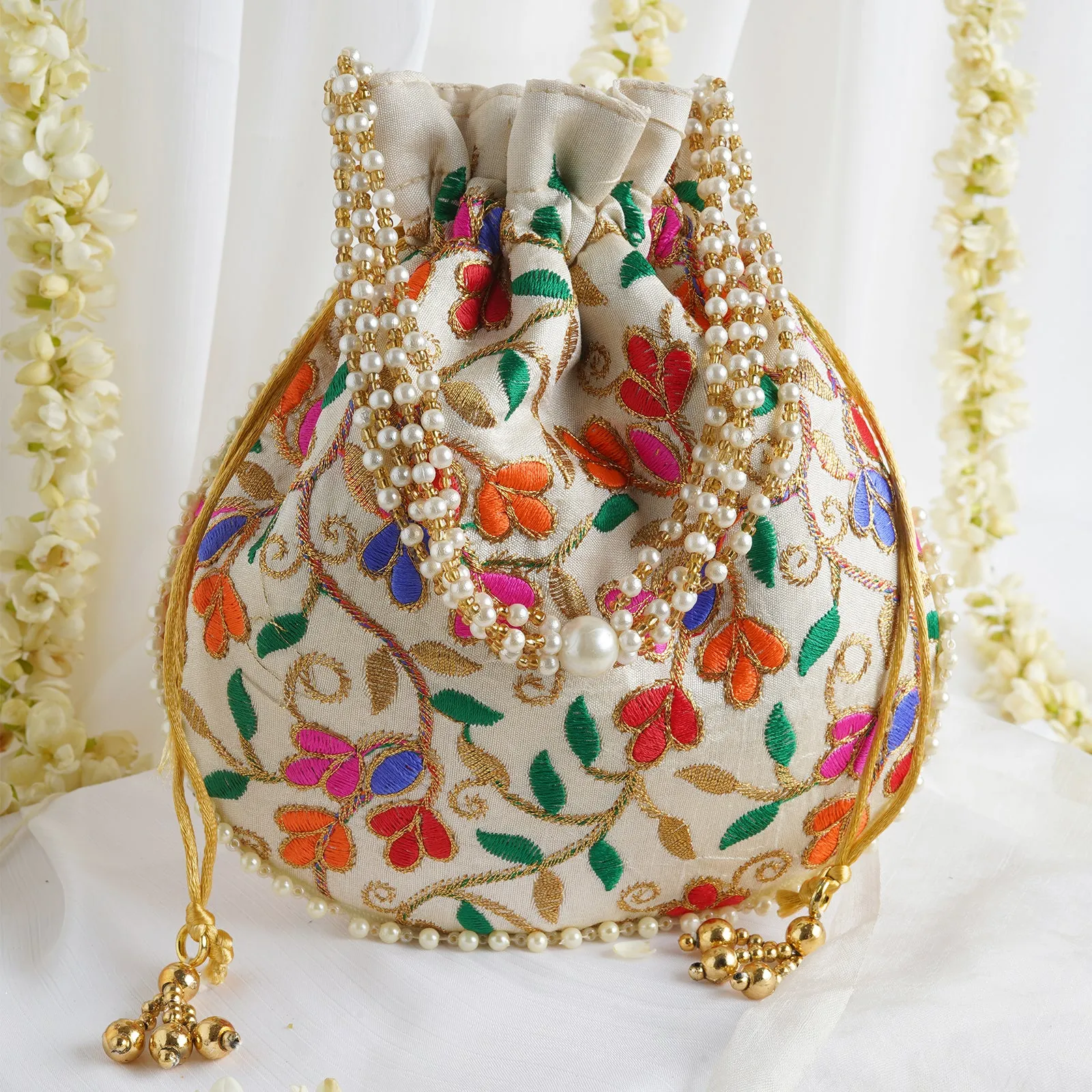 Floral Dream Multicolour Embroidered Potli Bag