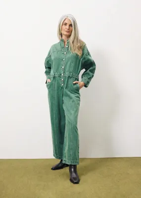 Frnch Evaelle Denim Jumpsuit in Vert Green