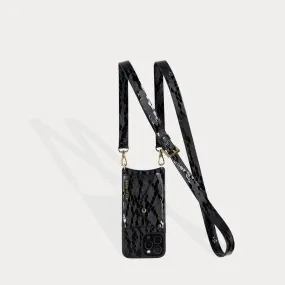 Hailey Side Slot Embossed Leather Crossbody Bandolier - Matte Black/Gold