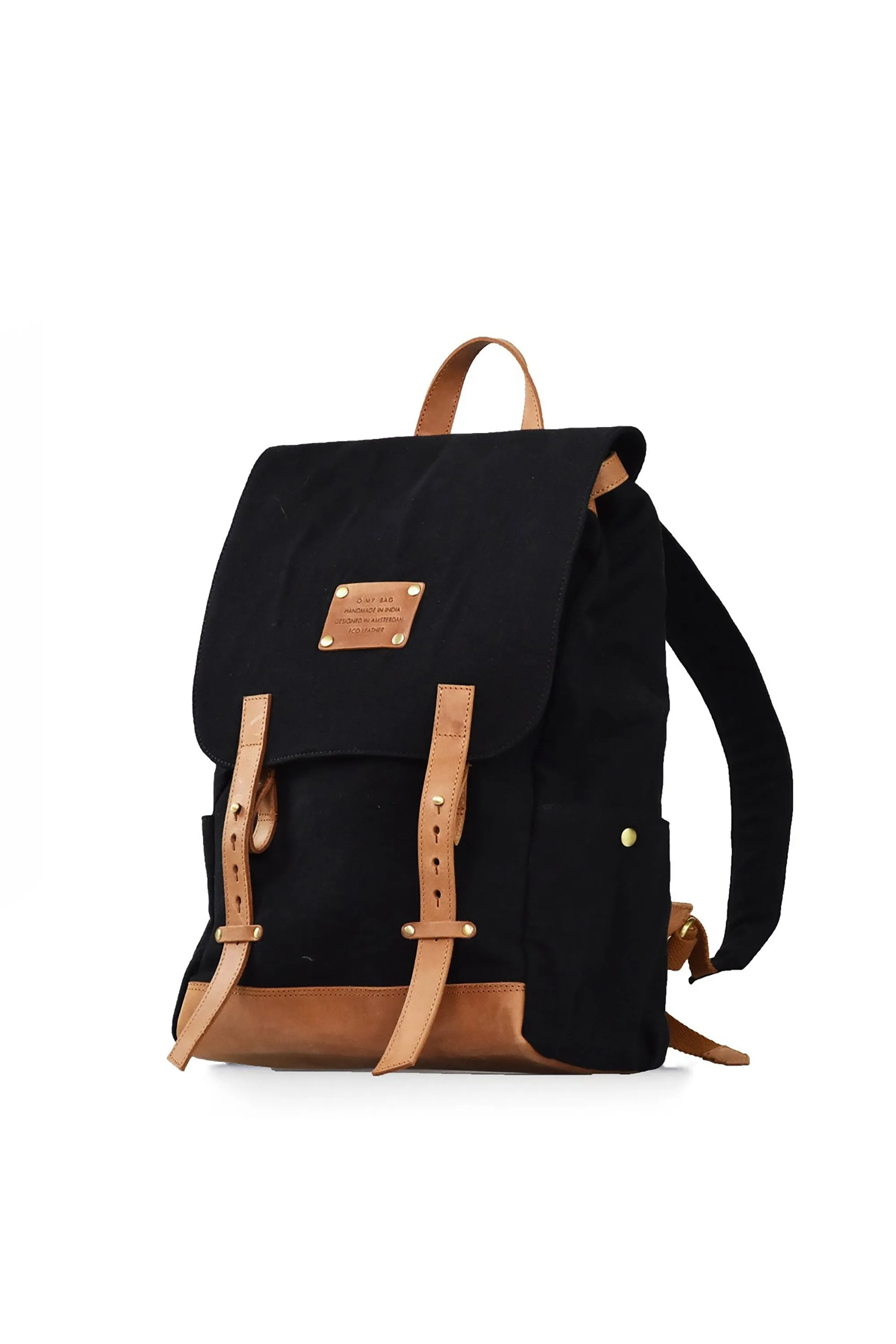 mau's backpack black canvas & eco camel