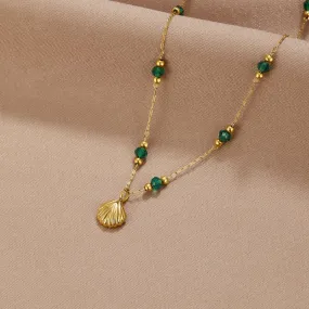 Nerissa Gold Shell & Green Bead Necklace