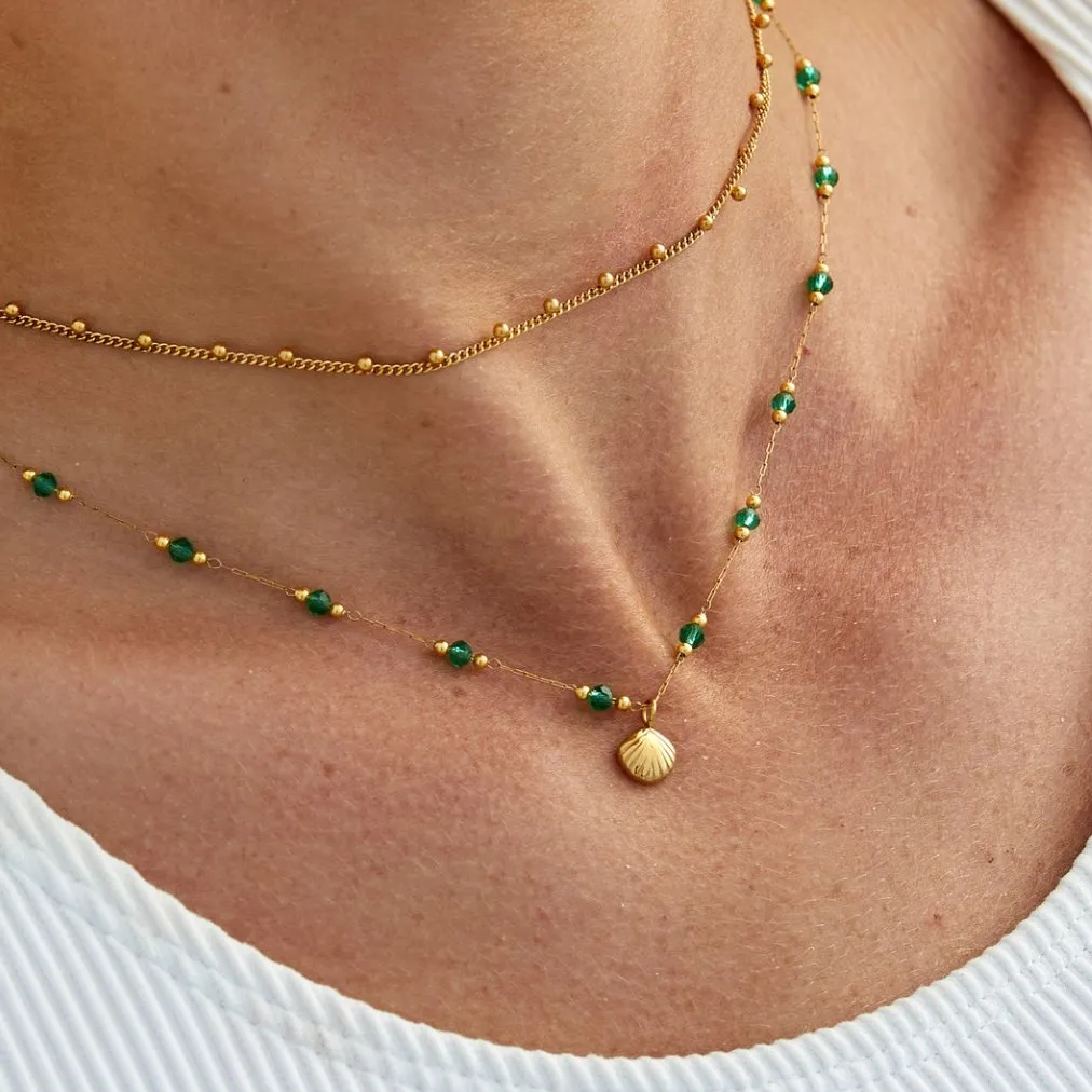 Nerissa Gold Shell & Green Bead Necklace