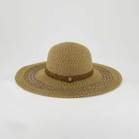 Wide Brim Straw Sun Hat.Choc Band.